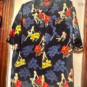 Men's Casual Button Down Shirt - Navy with Floral Print